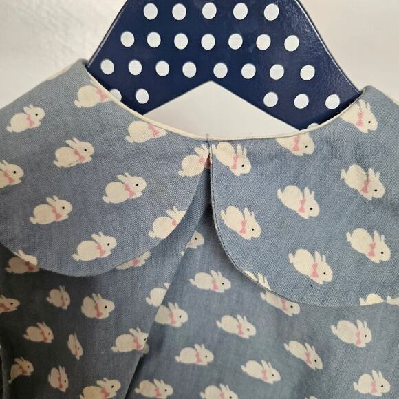 Vintage Ellen Miklas Bunny Jumper Dress Shirt Outfit 3T Pink Blue Cottagecore - Picture 12 of 13